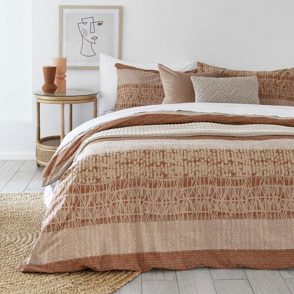 Bambury Darlington Striped Quilt Doona Duvet Cover Terracotta Queen