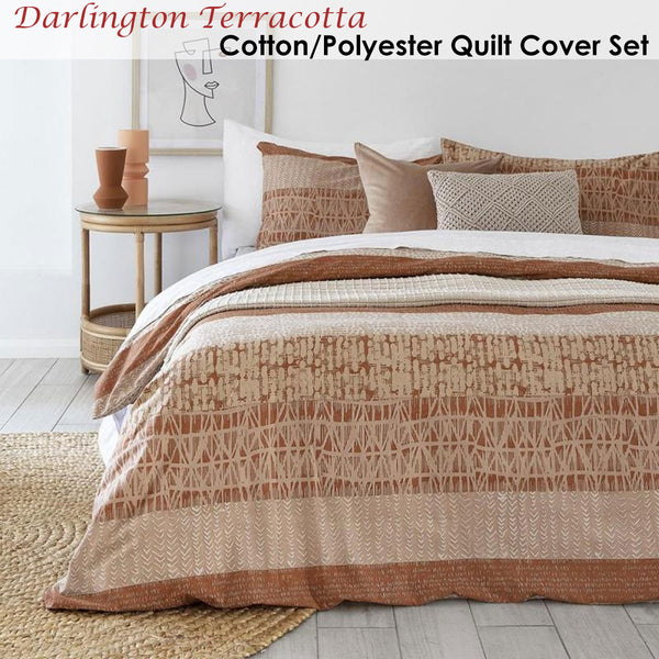 Bambury Darlington Striped Quilt Doona Duvet Cover Terracotta Queen