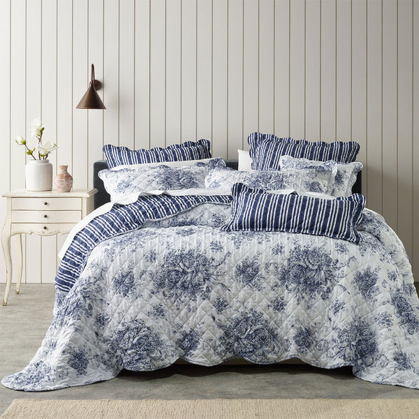 Bianca Amorette French Provincial Bedspread Comforter Coverlet Blue Queen