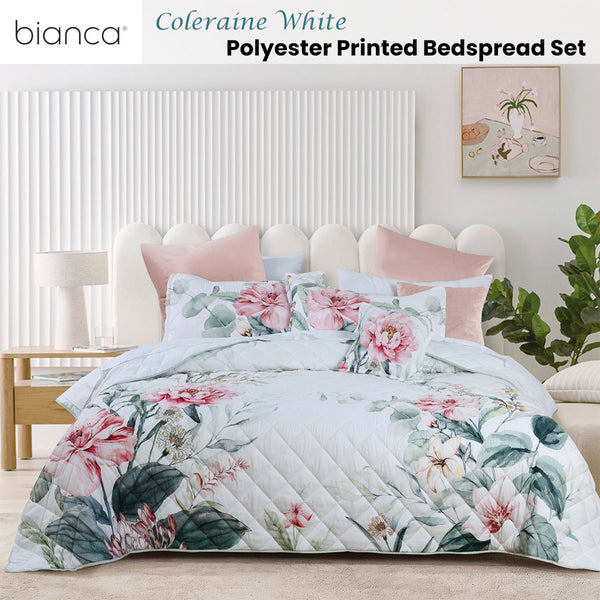 Bianca Coleraine Floral Printed Bedspread Comfoter Coverlet White King Single