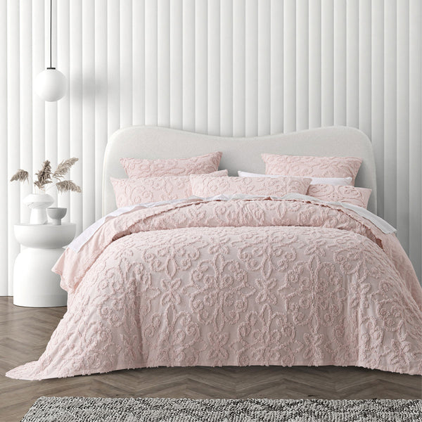 Bianca Ella Floral Cotton Chenille Bedspread Comforter Coverlet Pink Super King