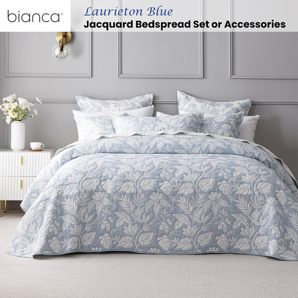 Bianca Laurieton Botanical Jacquard Bedspread Comforter Coverlet Blue Queen