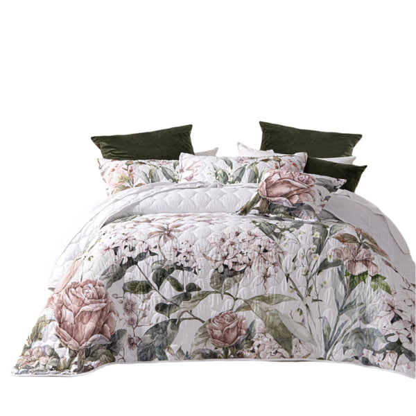Bianca Lorna Floral Quilted Bedspread Comforter Coverlet White King