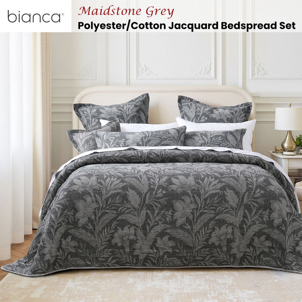 Bianca Maidstone Floral Jacquard Bedspread Comforter Coverlet Grey King