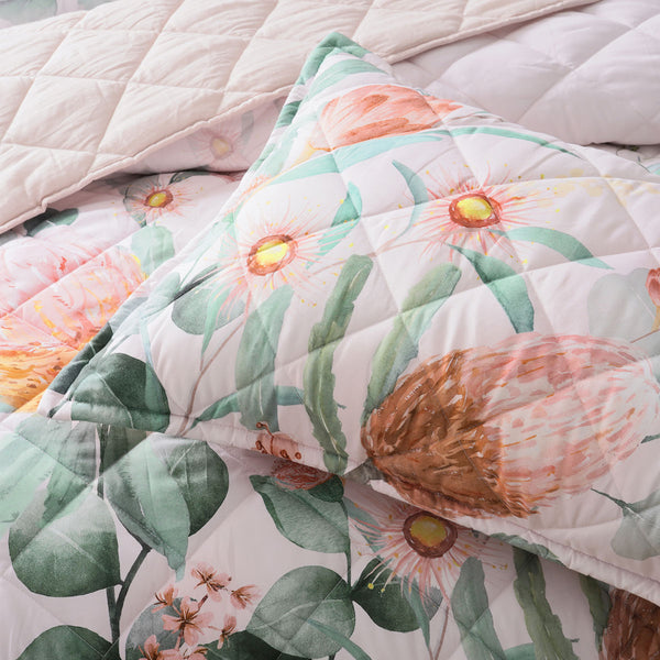 Bianca Sidney Floral Protea Quilted Bedspread Comforter Coverlet Blush Queen