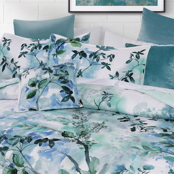 Bianca Woodbury Botanical Printed Bedspread Comforter Coverlet Blue King