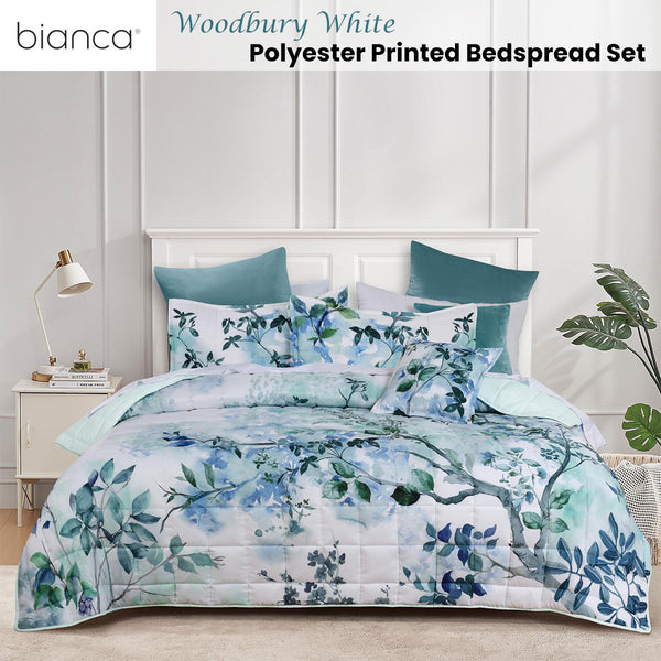 Bianca Woodbury Botanical Printed Bedspread Comforter Coverlet Blue Queen