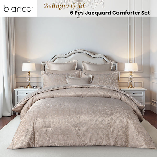 Bianca 6 Pce Bellagio Geometric Bedspread Comforter Coverlet Gold Queen / King