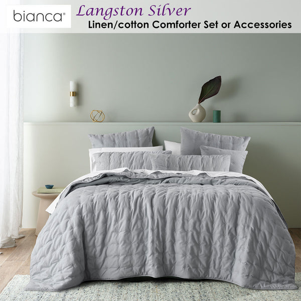 Bianca Langston Linen Cotton Comforter Bedspread Coverlet Silver Queen / King