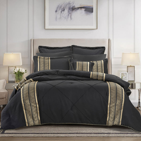 Bianca 6 Pce Rafaello Greek Key Bedspread Comforter Coverlet Black Queen / King