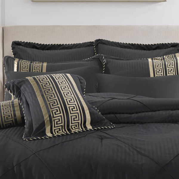 Bianca 6 Pce Rafaello Greek Key Bedspread Comforter Coverlet Black Queen / King