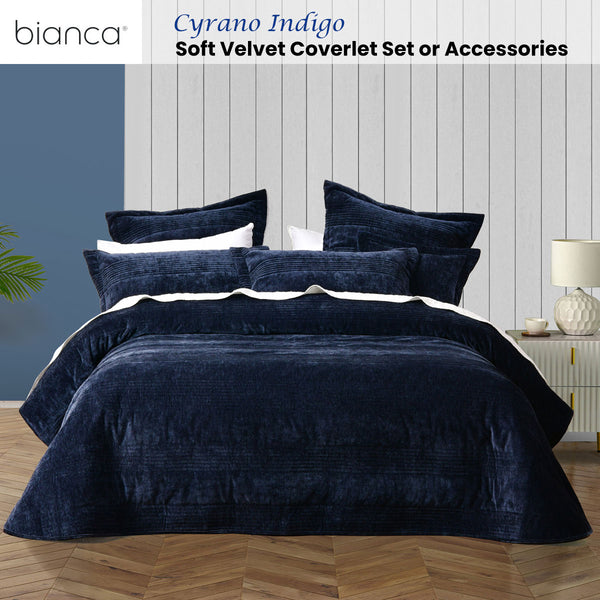 Bianca Cyrano Velvet Quilted Bedspread Coverlet Comforter Super King Indigo