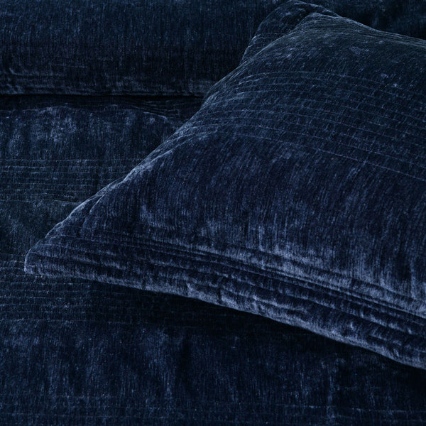 Bianca Cyrano Velvet Quilted Bedspread Coverlet Comforter Super King Indigo