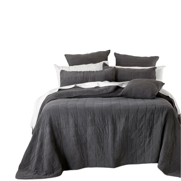 Bianca Geraldton Quilted Square Bedspread Comforter Coverlet Coal Queen / King