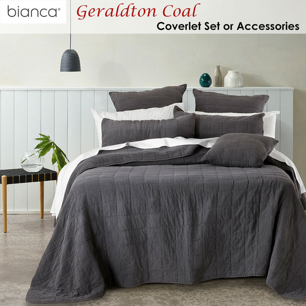 Bianca Geraldton Quilted Square Bedspread Comforter Coverlet Coal Queen / King