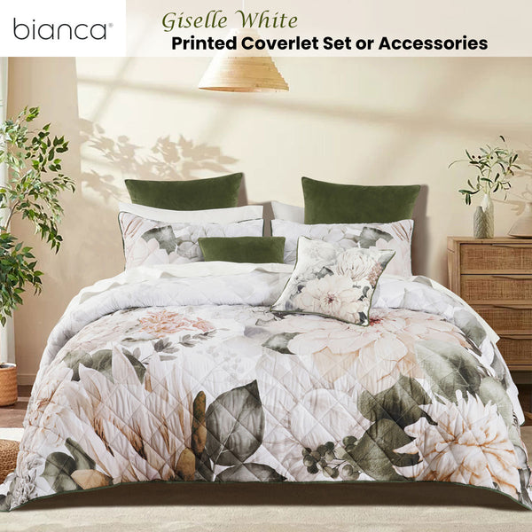 Bianca Giselle Floral Quilted Bedspread Comforter Coverlet White Queen / King