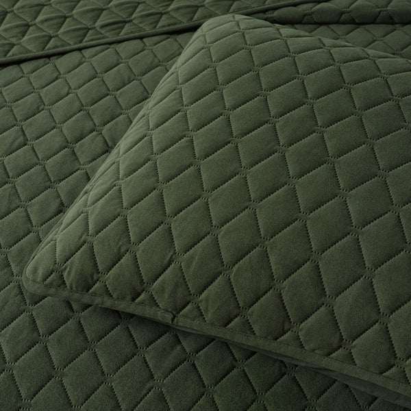 Bianca Lester Velvet Diamond Bedspread Comforter Coverlet Olive Green Single Double