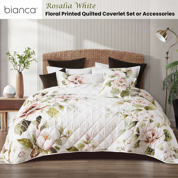 Bianca Rosalia Floral Quilted Bedspread Comforter Coverlet Single Double