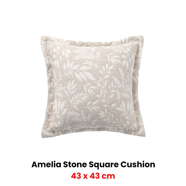 Bianca Ameila Foliage Jacquard Square Filled Cushion Stone 43cm