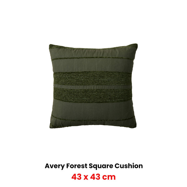 Bianca Avery Striped Chenille Square Filled Cushion Forest Green 43cm