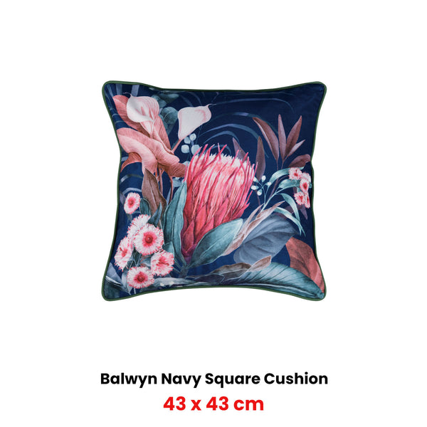 Bianca Balwyn Floral Square Filled Cushion Navy Blue 43cm