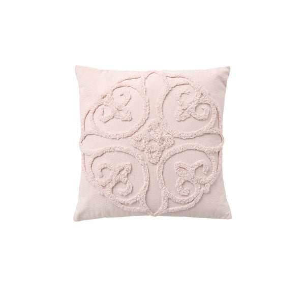 Bianca Ella Floral Cotton Chenille Square Filled Cushion Blush Pink 43cm