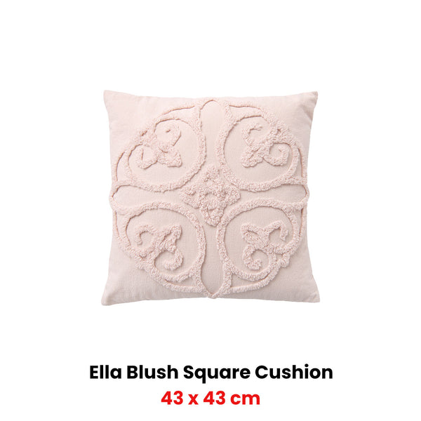 Bianca Ella Floral Cotton Chenille Square Filled Cushion Blush Pink 43cm