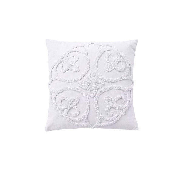 Bianca Ella Floral Cotton Chenille Square Filled Cushion White 43cm