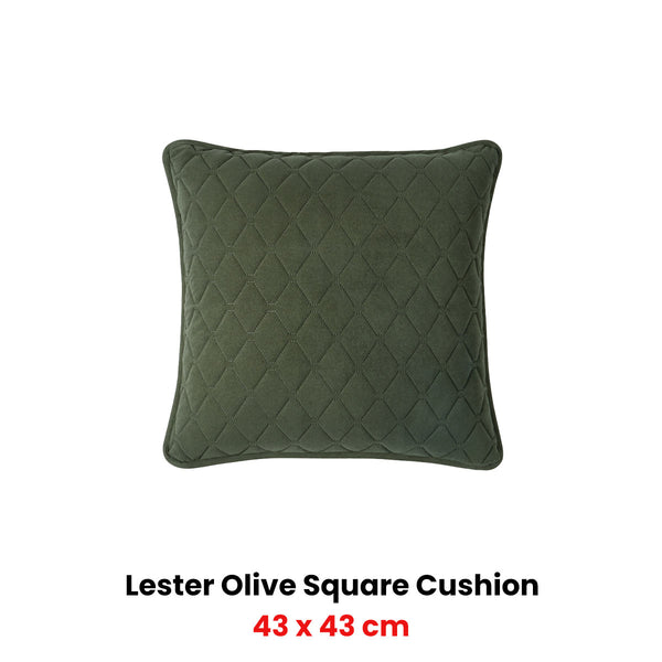 Bianca Lester Diamond Velvet Square Filled Cushion Olive Green 43cm