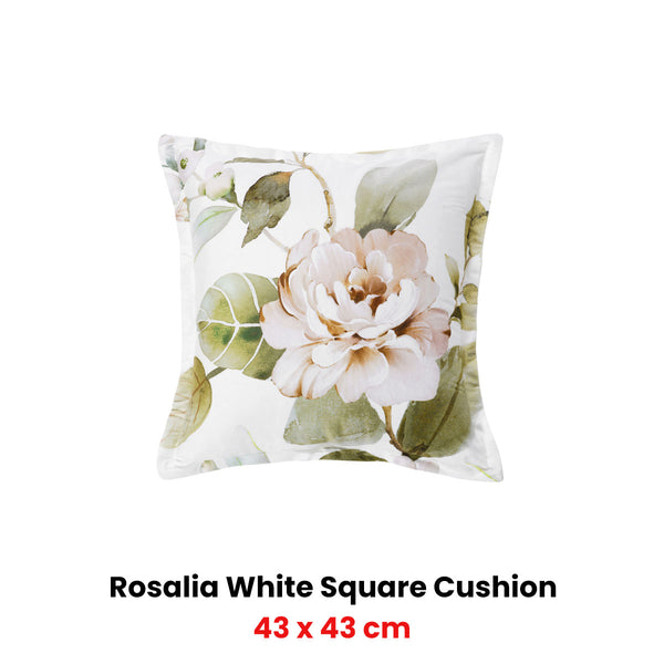 Bianca Rosalia Floral Square Filled Cushion White 43cm