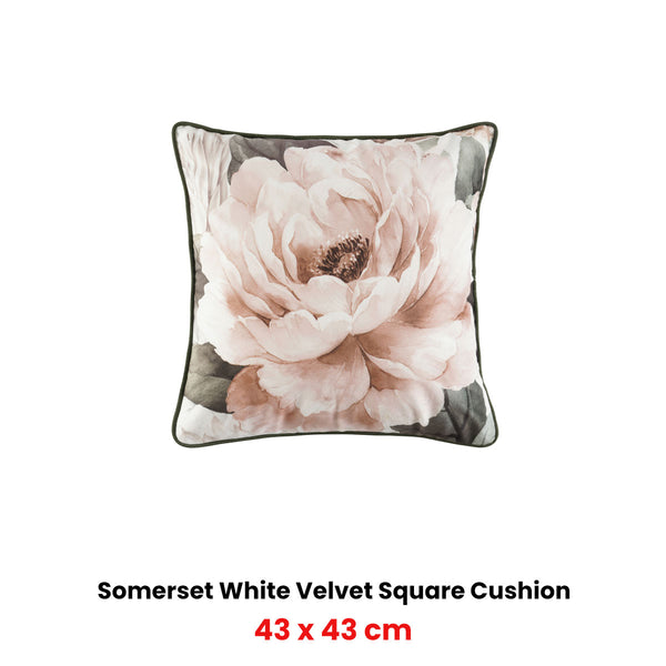 Bianca Somerset Floral White Velvet Square Filled Cushion 43cm