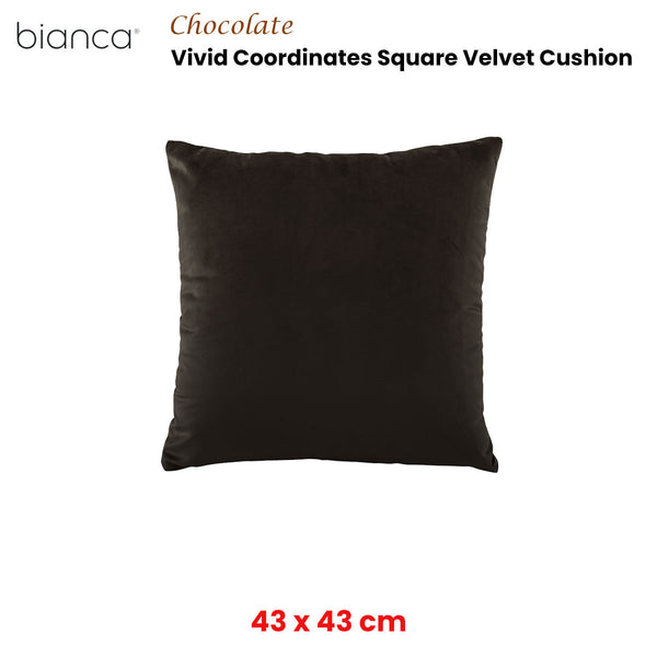 Bianca Vivid Coordinates Velvet Square Filled Cushion Chocolate Brown 43cm
