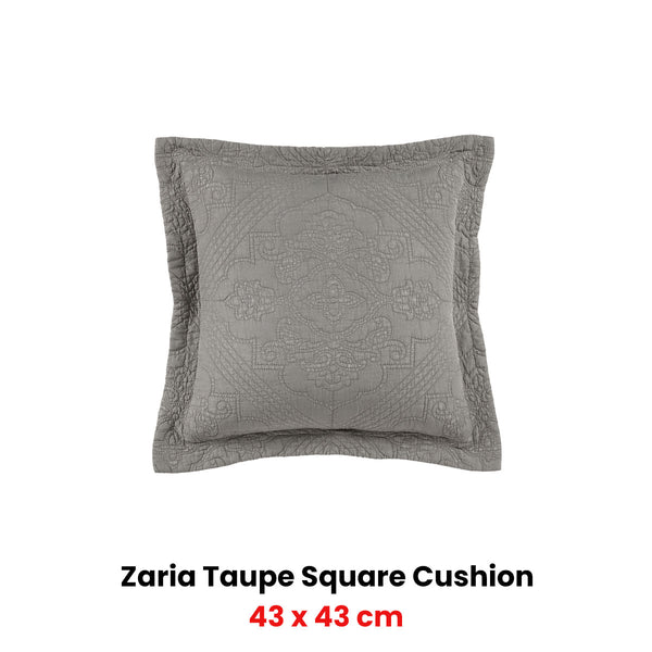 Bianca Zaria Embroidered Medallion Square Filled Cushion Taupe 43cm