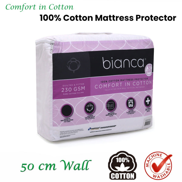 Bianca Comfort in Cotton Mattress Protector 230gsm 50cm Wall Double