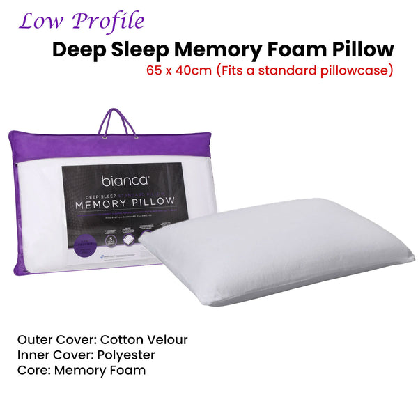 Bianca Memory Foam Low Profile Standard Pillow & Protector 65 x 40 cm