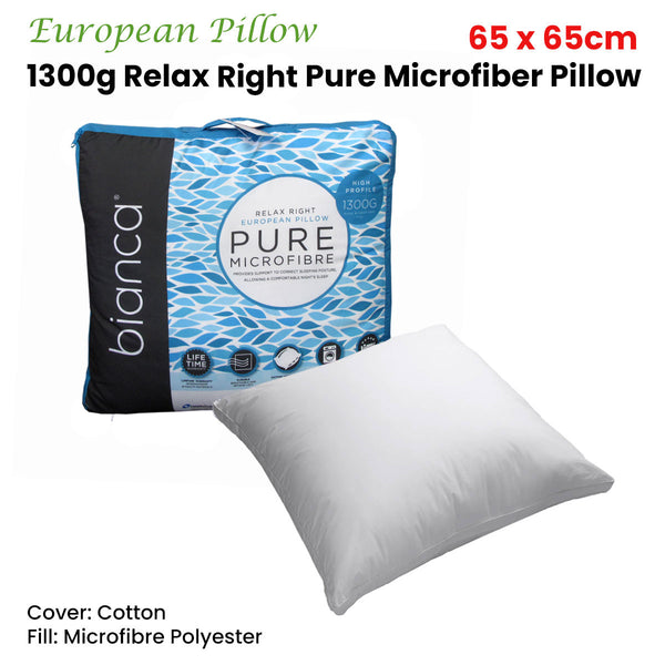 Bianca 1300g Relax Right Pure Microfibre European Pillow 65 x 65cm