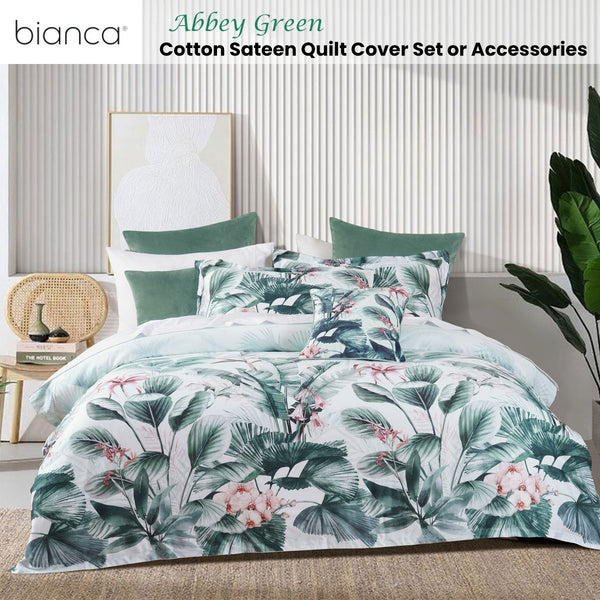 Bianca Abbey Tropical Floral Cotton Quilt Doona Duvet Cover Green Double