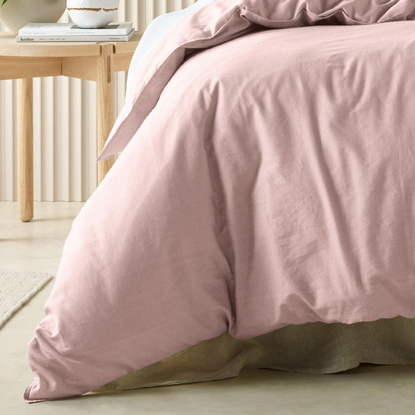 Bianca Acacia Vintage Washed Cotton Quilt Doona Duvet Cover Blush King