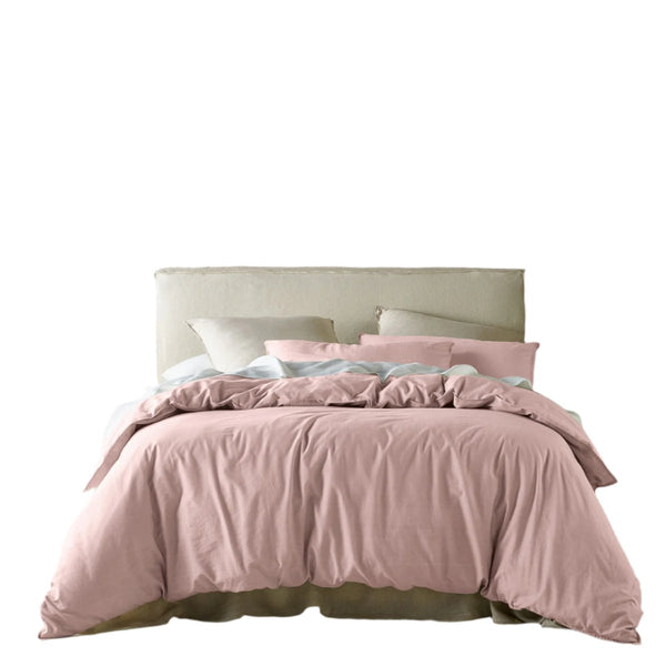 Bianca Acacia Vintage Washed Cotton Quilt Doona Duvet Cover Blush Queen