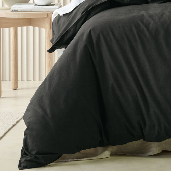 Bianca Acacia Vintage Washed Cotton Quilt Doona Duvet Cover Charcoal King