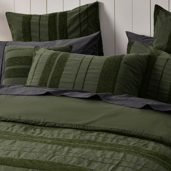 Bianca Avery Chenille Striped Quilt Doona Duvet Cover Forest Green King