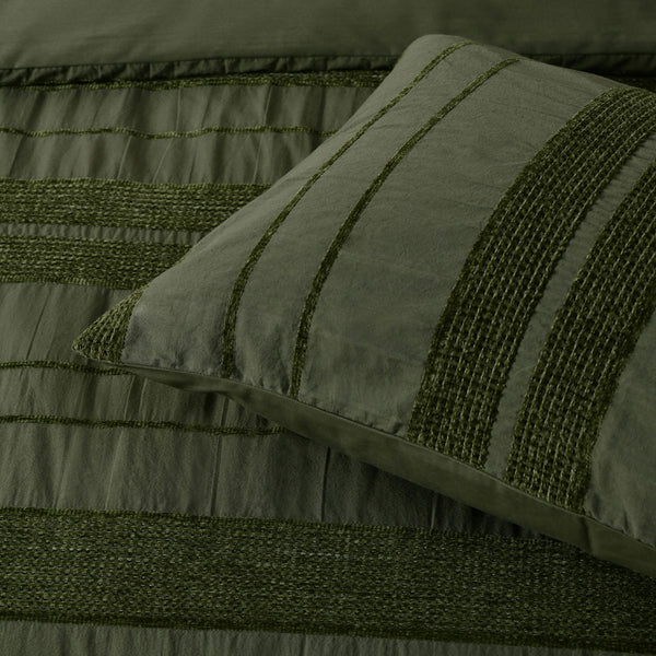 Bianca Avery Chenille Striped Quilt Doona Duvet Cover Forest Green Super King