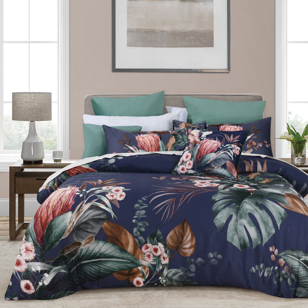 Bianca Balwyn Botanical Cotton Quilt Doona Duvet Cover Navy Blue Queen