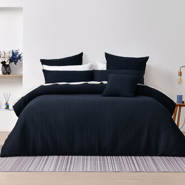 Bianca Burleigh Jacquard Quilt Doona Duvet Cover Ink Queen