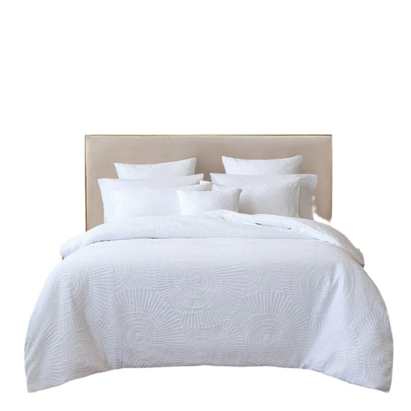 Bianca Byron Jacquard Circle Quilt Doona Duvet Cover Set White Queen