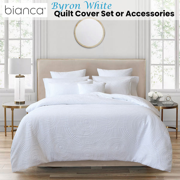 Bianca Byron Jacquard Circle Quilt Doona Duvet Cover Set White Queen