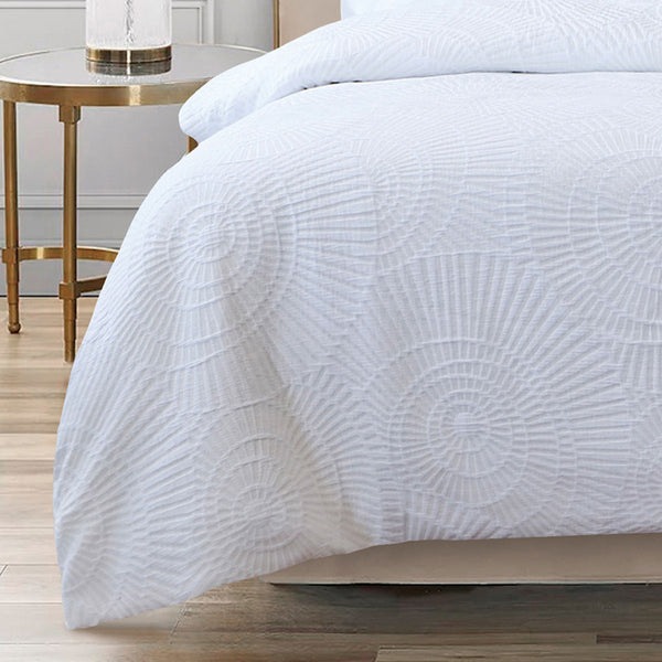 Bianca Byron Jacquard Circle Quilt Doona Duvet Cover Set White Queen