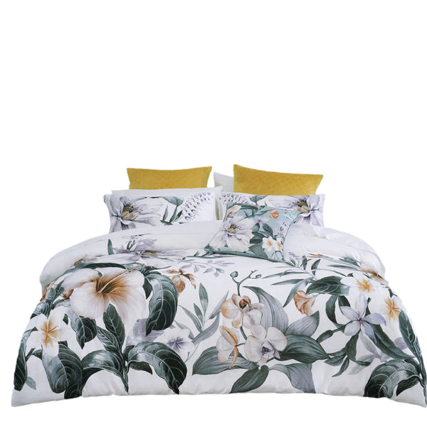 Bianca Chiquita Floral Cotton Quilt Doona Duvet Cover Set White Double