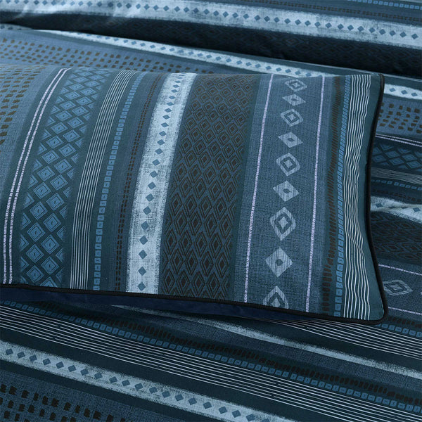 Bianca Como Tribal Striped Quilt Doona Duvet Cover Teal Super King
