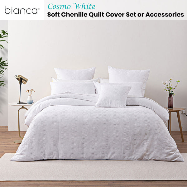 Bianca Cosmo Chenille Geometric Quilt Doona Duvet Cover White Super King